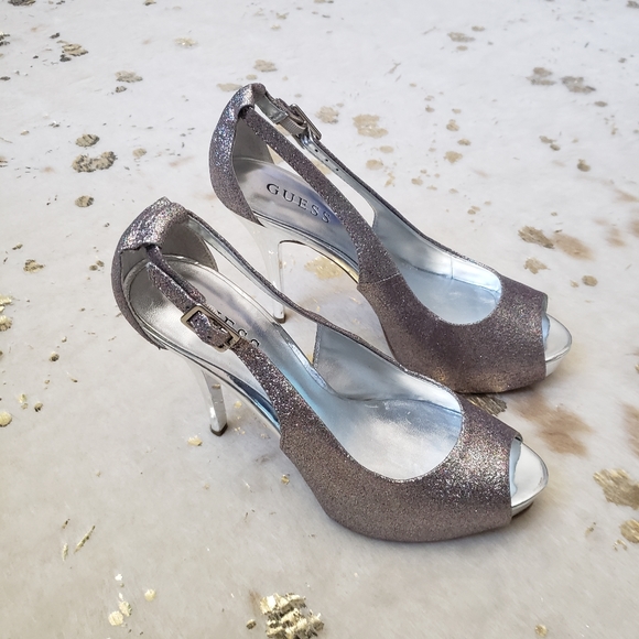NEW Guess 7.5 Sparkle Silver Heels Multi Color - Picture 8 of 10